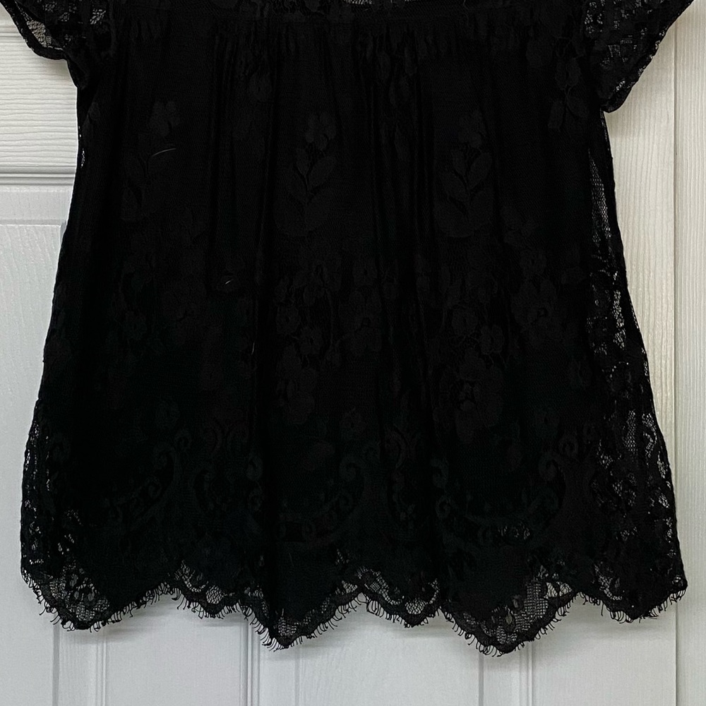 Forever 21 Black Lace Overlay Babydoll Top Sz S - Picture 3 of 5